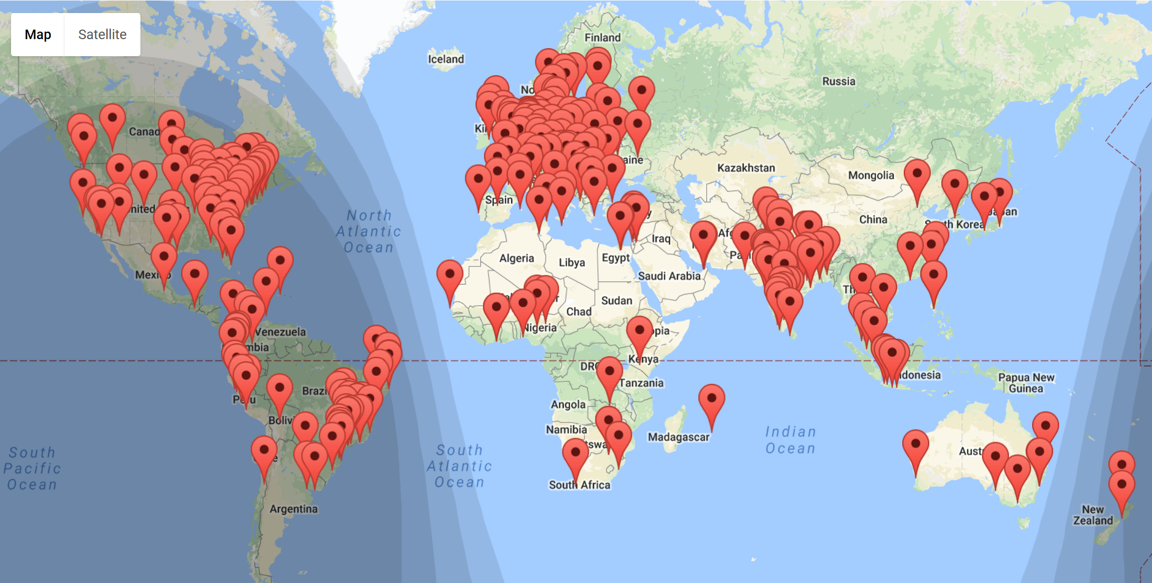 Worldwide map of Location